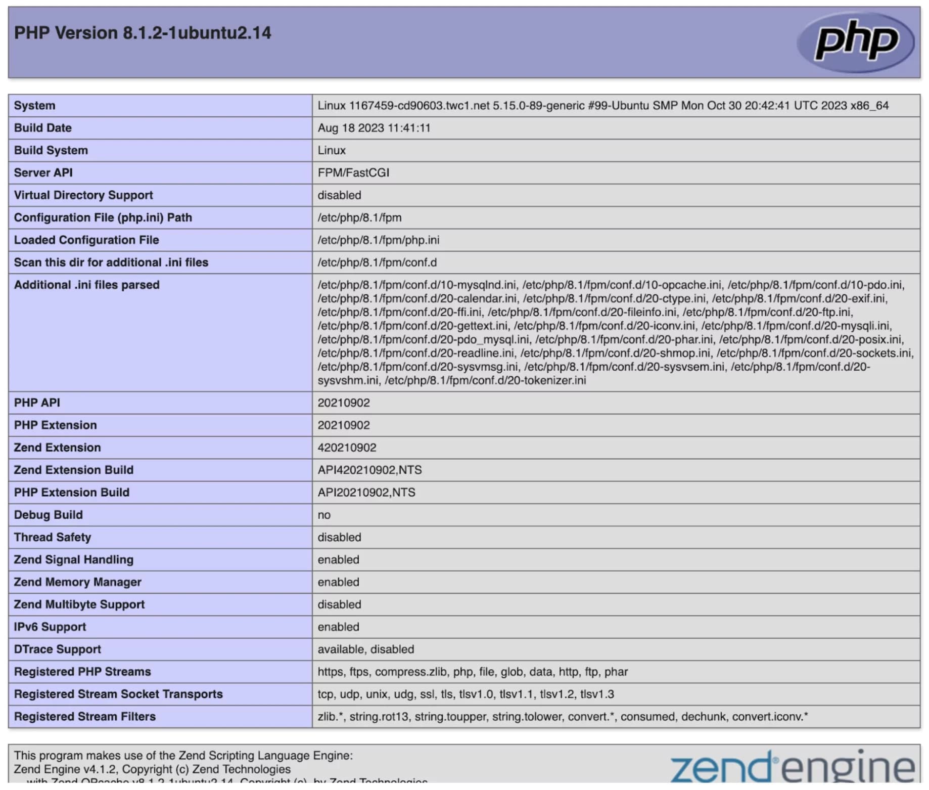 phpinfo